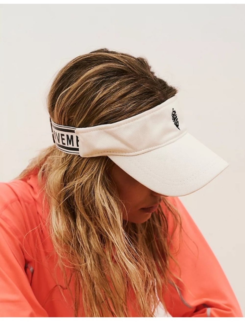 NWT Free People Movement Stripe Band White Visor with Black Leaf Logo